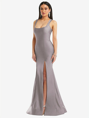 【STYLE: CS113】Square Neck Stretch Satin Mermaid Dress with Slight Train【COLOR: Cashmere Gray】
