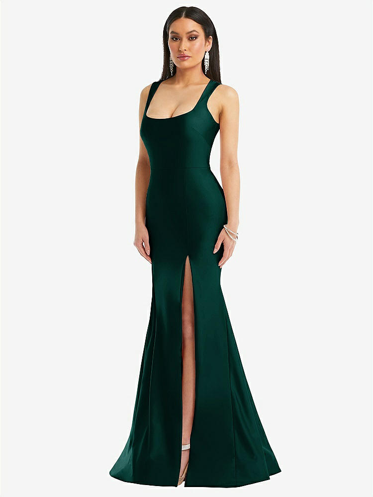 【STYLE: CS113】Square Neck Stretch Satin Mermaid Dress with Slight Train【COLOR: Evergreen】