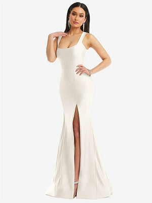 【STYLE: CS113】Square Neck Stretch Satin Mermaid Dress with Slight Train【COLOR: Ivory】