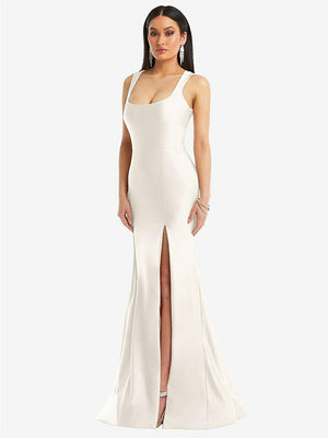 【STYLE: CS113】Square Neck Stretch Satin Mermaid Dress with Slight Train【COLOR: Ivory】