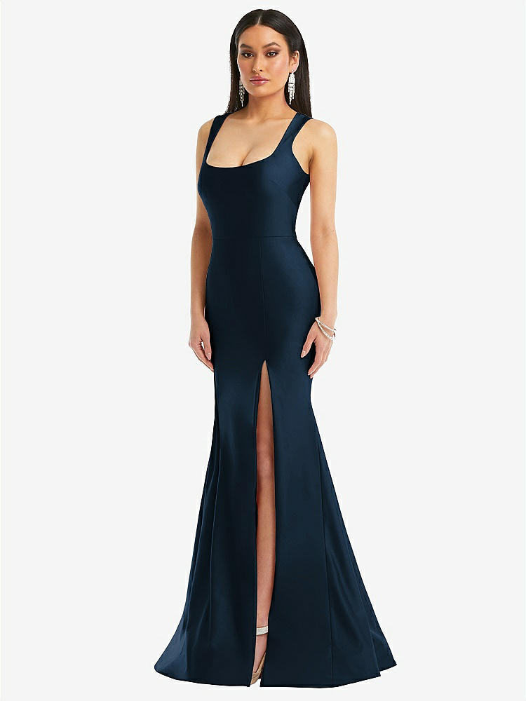 【STYLE: CS113】Square Neck Stretch Satin Mermaid Dress with Slight Train【COLOR: Midnight Navy】