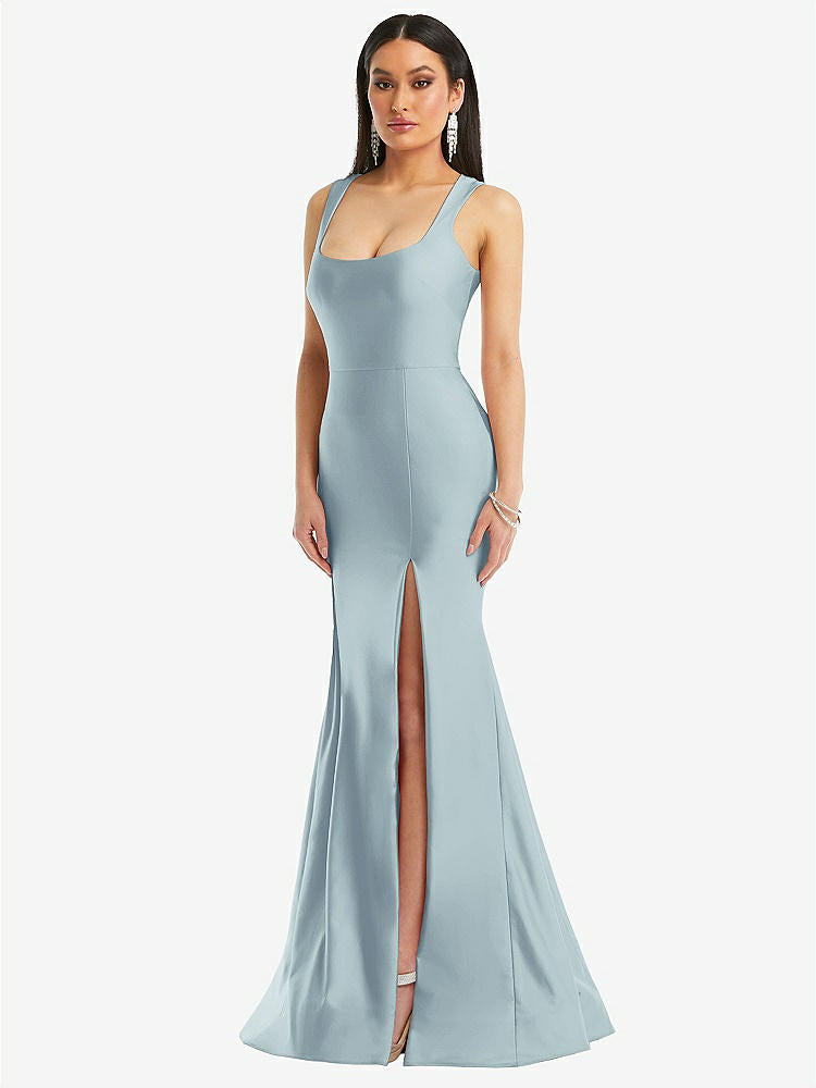【STYLE: CS113】Square Neck Stretch Satin Mermaid Dress with Slight Train【COLOR: Mist】
