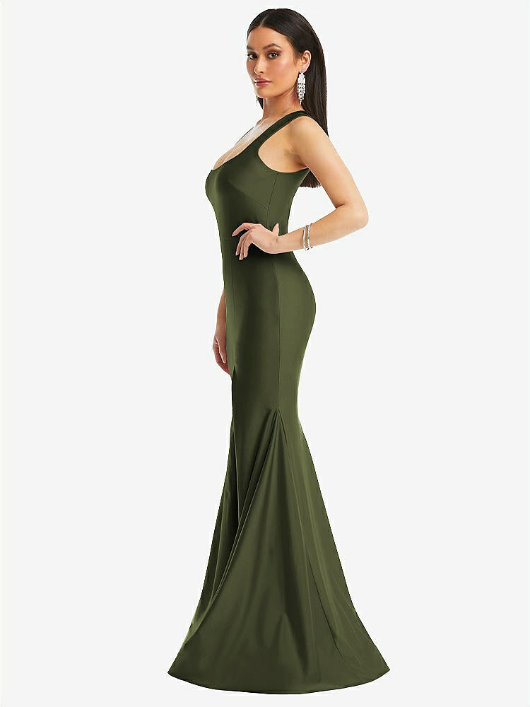 【STYLE: CS113】Square Neck Stretch Satin Mermaid Dress with Slight Train【COLOR: Olive Green】