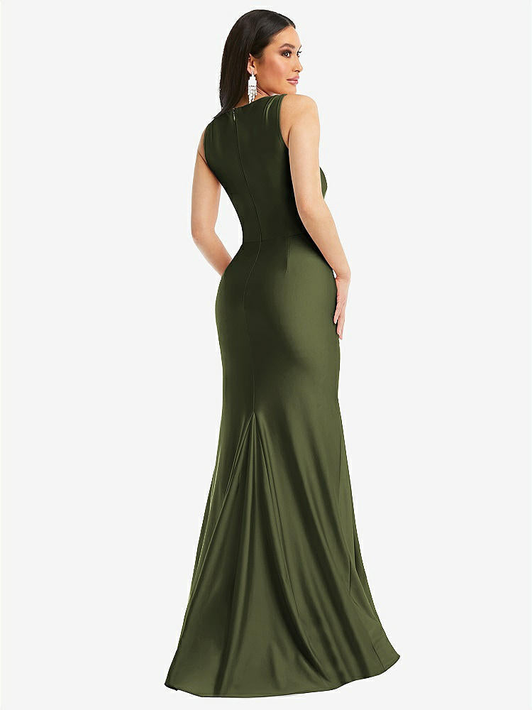 【STYLE: CS113】Square Neck Stretch Satin Mermaid Dress with Slight Train【COLOR: Olive Green】