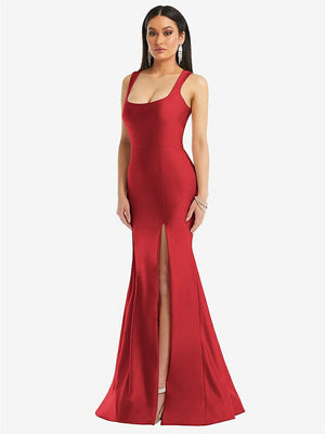 【STYLE: CS113】Square Neck Stretch Satin Mermaid Dress with Slight Train【COLOR: Poppy Red】