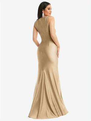 【STYLE: CS113】Square Neck Stretch Satin Mermaid Dress with Slight Train【COLOR: Soft Gold】