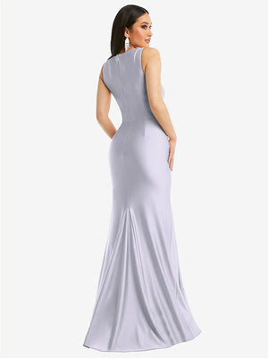 【STYLE: CS113】Square Neck Stretch Satin Mermaid Dress with Slight Train【COLOR: Silver Dove】
