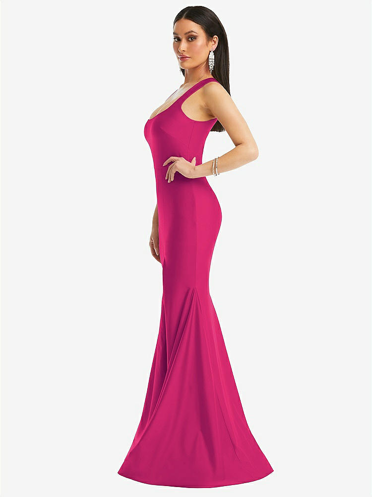 【STYLE: CS113】Square Neck Stretch Satin Mermaid Dress with Slight Train【COLOR: Think Pink】