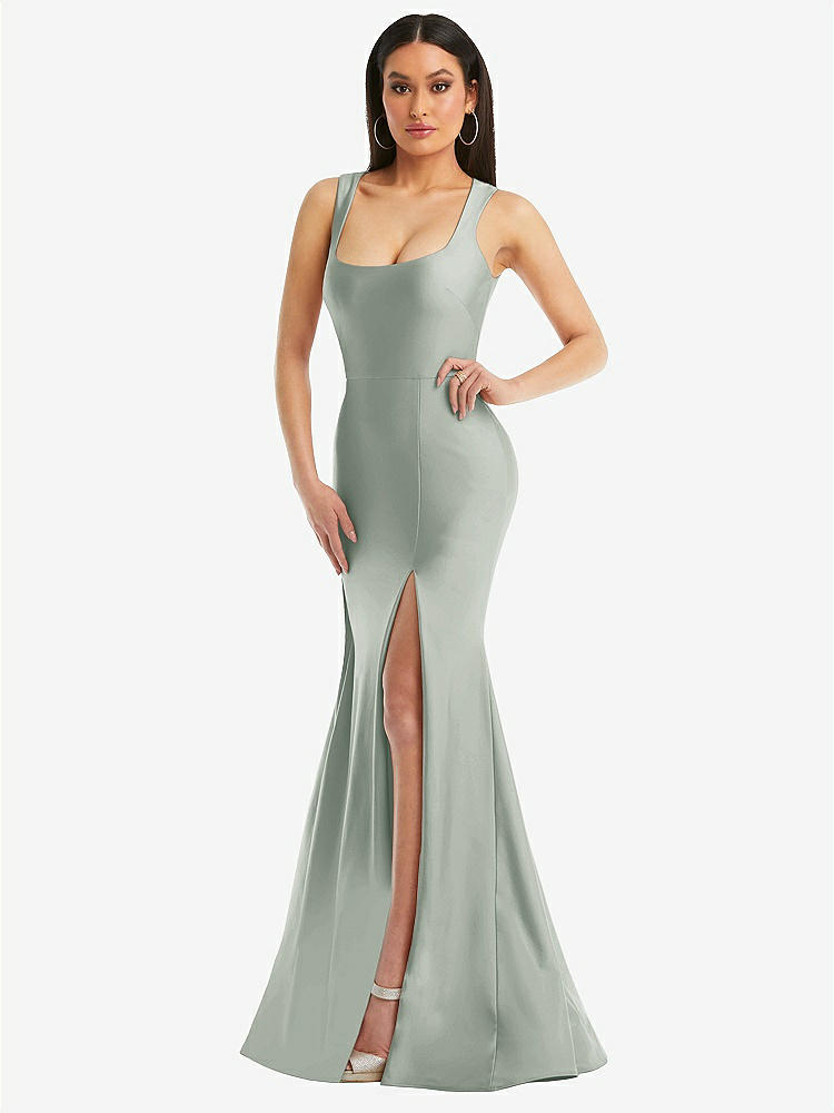 【STYLE: CS113】Square Neck Stretch Satin Mermaid Dress with Slight Train【COLOR: Willow Green】