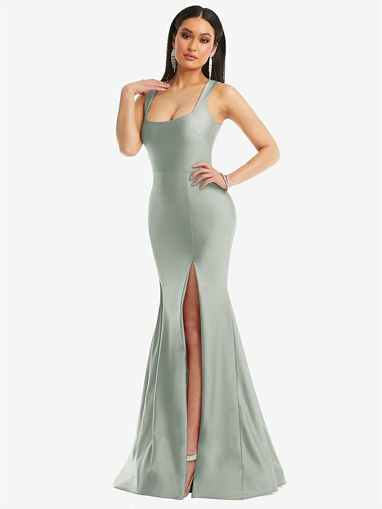 【STYLE: CS113】Square Neck Stretch Satin Mermaid Dress with Slight Train【COLOR: Willow Green】