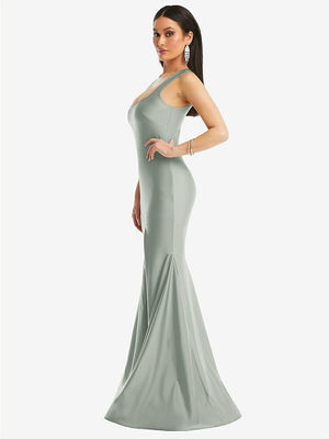 【NEW】【STYLE: CS113】正方形 首 ストレッチ サテン 人魚 ドレス わずかな 電車【COLOR: Willow Green】【SIZE: 00-30W】