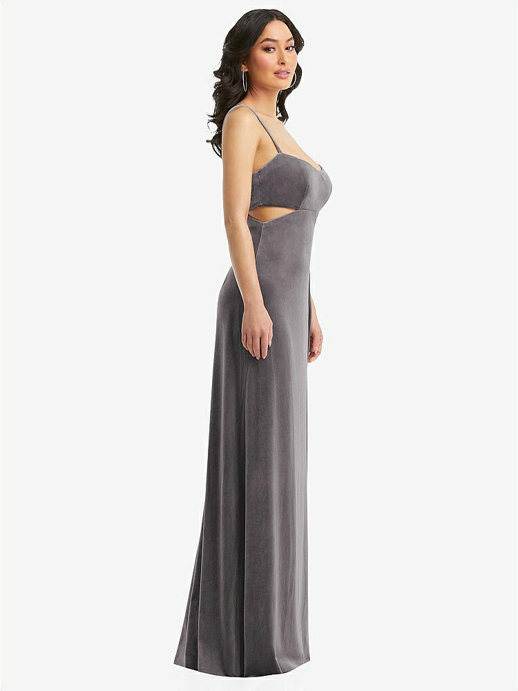 【NEW】【STYLE: 6866】Spaghetti ストラップ 切り抜き MIDIFF ベルベット MAXI ドレス【COLOR: Caviar Gray】【SIZE: 00-30W】