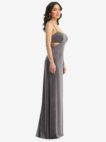 【NEW】【STYLE: 6866】Spaghetti ストラップ 切り抜き MIDIFF ベルベット MAXI ドレス【COLOR: Caviar Gray】【SIZE: 00-30W】