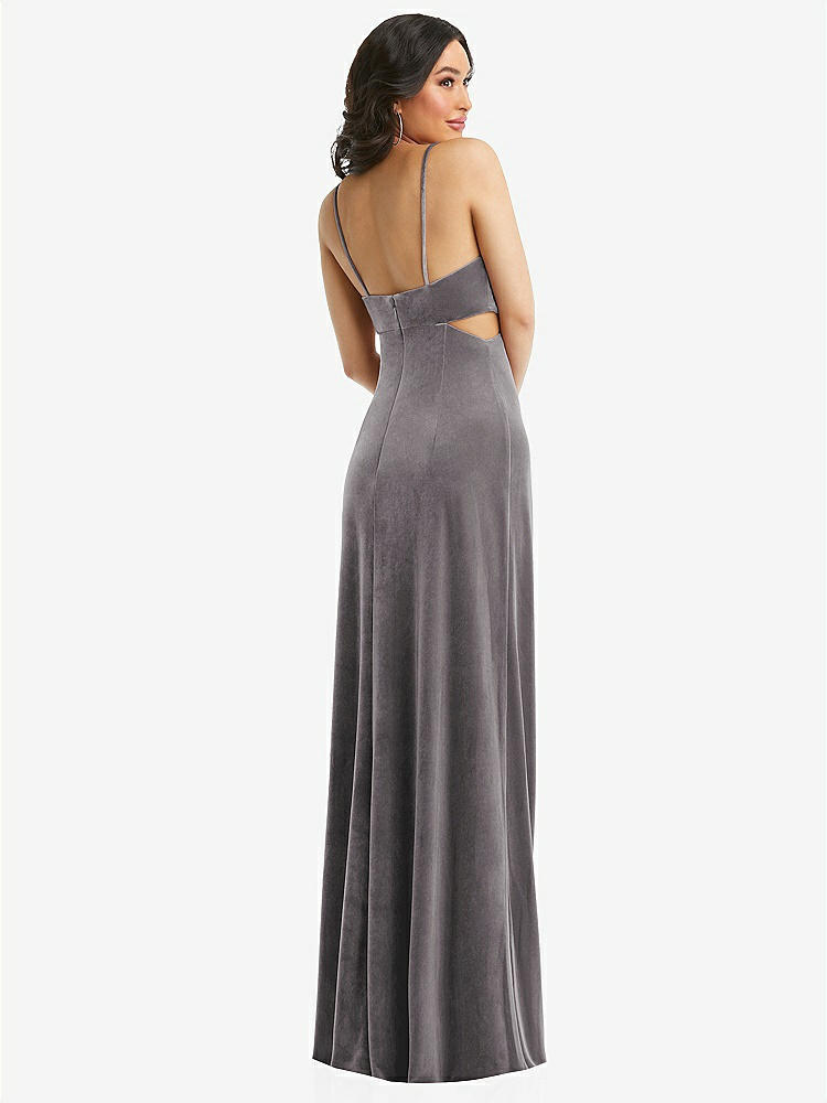 【NEW】【STYLE: 6866】Spaghetti ストラップ 切り抜き MIDIFF ベルベット MAXI ドレス【COLOR: Caviar Gray】【SIZE: 00-30W】