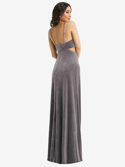 【NEW】【STYLE: 6866】Spaghetti ストラップ 切り抜き MIDIFF ベルベット MAXI ドレス【COLOR: Caviar Gray】【SIZE: 00-30W】