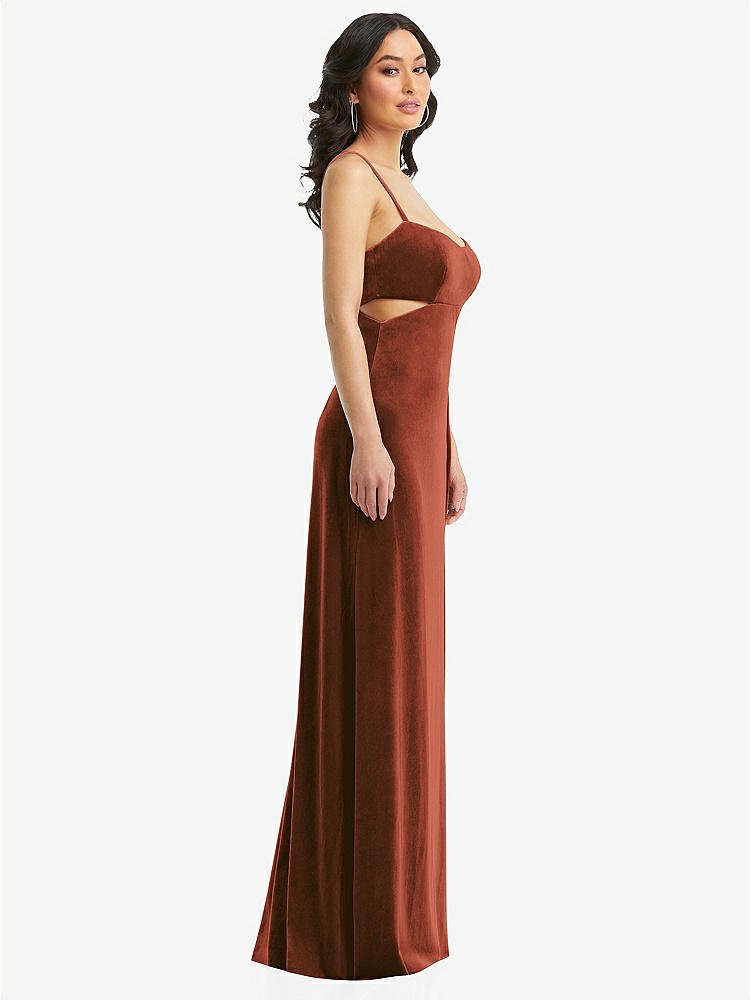 【NEW】【STYLE: 6866】Spaghetti ストラップ 切り抜き MIDIFF ベルベット MAXI ドレス【COLOR: Auburn Moon】【SIZE: 00-30W】