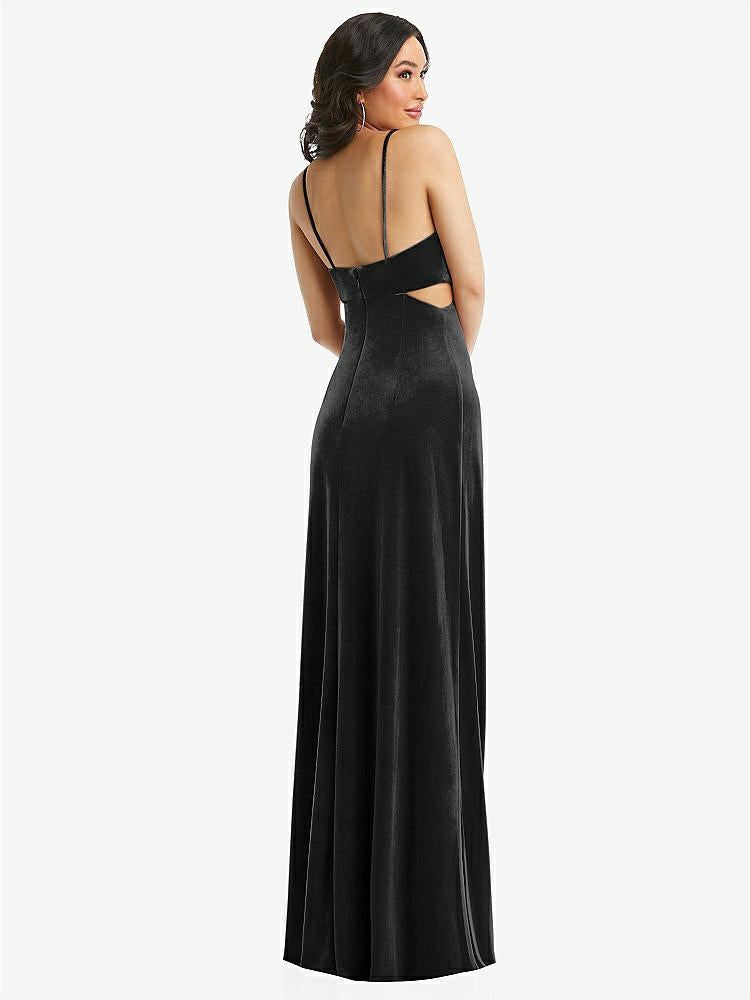 【STYLE: 6866】Spaghetti Strap Cutout Midriff Velvet Maxi Dress【COLOR: Black】