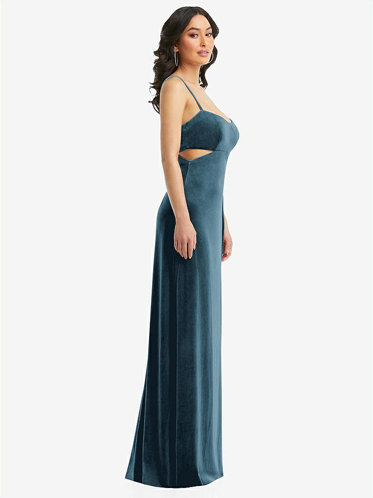 【NEW】【STYLE: 6866】Spaghetti ストラップ 切り抜き MIDIFF ベルベット MAXI ドレス【COLOR: Dutch Blue】【SIZE: 00-30W】