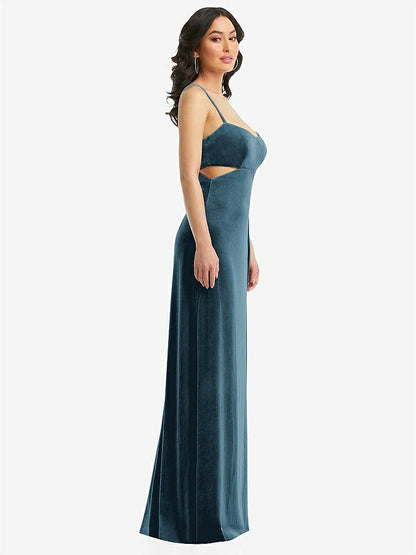 【NEW】【STYLE: 6866】Spaghetti ストラップ 切り抜き MIDIFF ベルベット MAXI ドレス【COLOR: Dutch Blue】【SIZE: 00-30W】