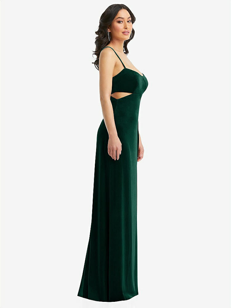 【NEW】【STYLE: 6866】Spaghetti ストラップ 切り抜き MIDIFF ベルベット MAXI ドレス【COLOR: Evergreen】【SIZE: 00-30W】