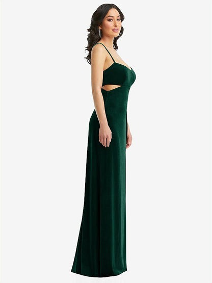 【NEW】【STYLE: 6866】Spaghetti ストラップ 切り抜き MIDIFF ベルベット MAXI ドレス【COLOR: Evergreen】【SIZE: 00-30W】