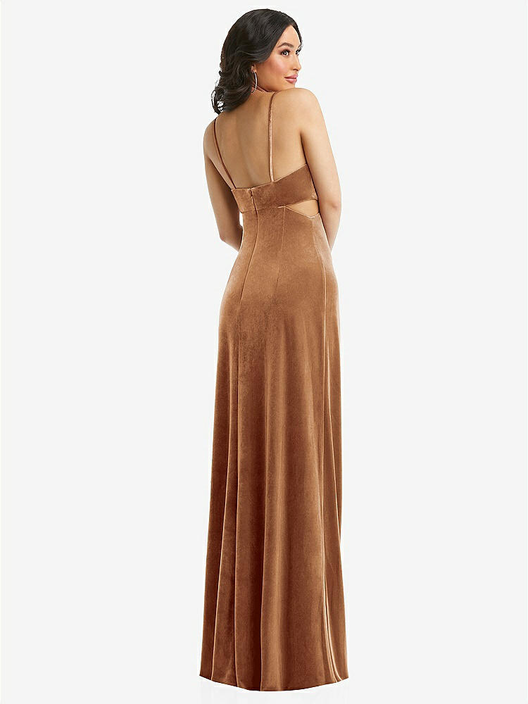 【STYLE: 6866】Spaghetti Strap Cutout Midriff Velvet Maxi Dress【COLOR: Golden Almond】