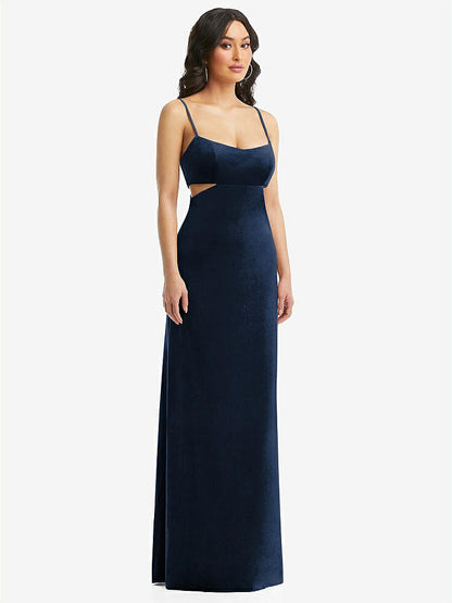 【NEW】【STYLE: 6866】Spaghetti ストラップ 切り抜き MIDIFF ベルベット MAXI ドレス【COLOR: Midnight Navy】【SIZE: 00-30W】