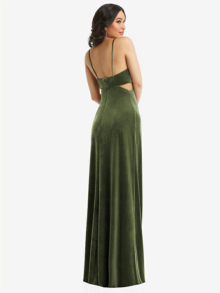 【STYLE: 6866】Spaghetti Strap Cutout Midriff Velvet Maxi Dress【COLOR: Olive Green】