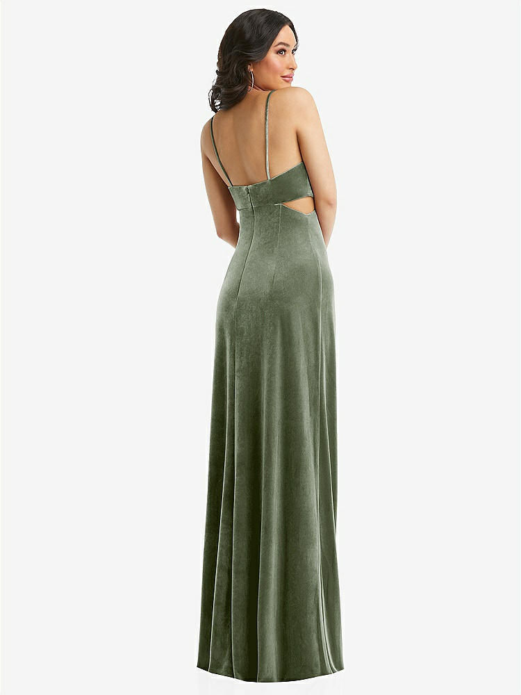 【STYLE: 6866】Spaghetti Strap Cutout Midriff Velvet Maxi Dress【COLOR: Sage】