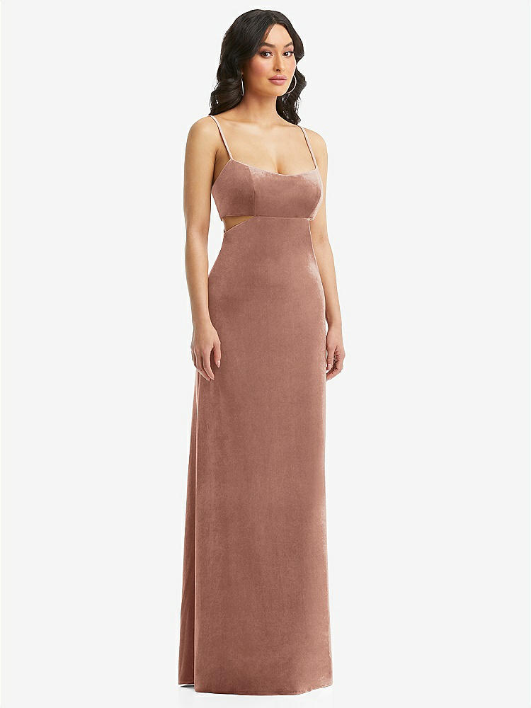 【NEW】【STYLE: 6866】Spaghetti ストラップ 切り抜き MIDIFF ベルベット MAXI ドレス【COLOR: Tawny Rose】【SIZE: 00-30W】