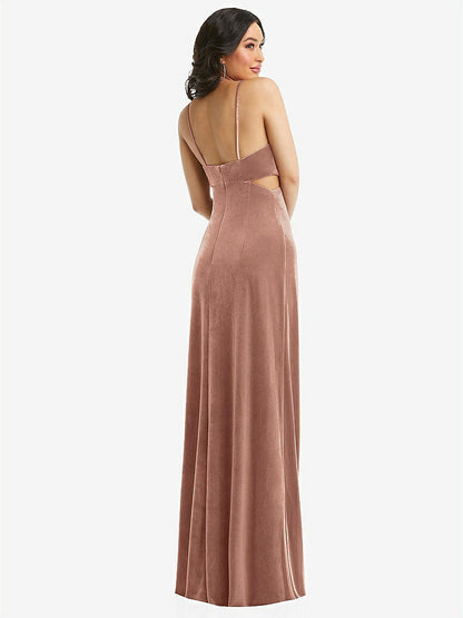 【NEW】【STYLE: 6866】Spaghetti ストラップ 切り抜き MIDIFF ベルベット MAXI ドレス【COLOR: Tawny Rose】【SIZE: 00-30W】
