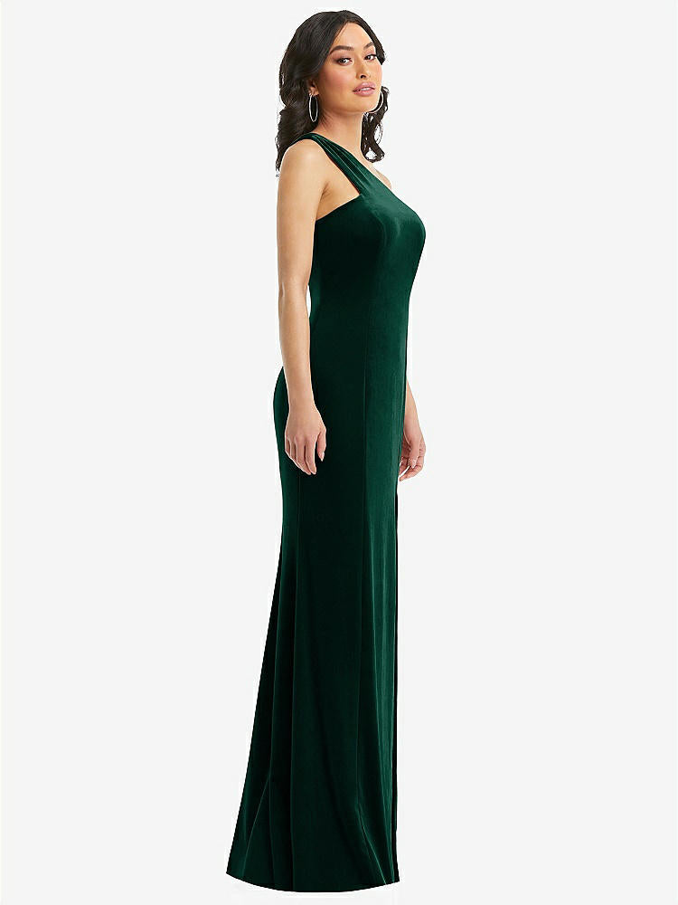 【STYLE: 6867】One-Shoulder Velvet Trumpet Gown with Front Slit【COLOR: Evergreen】