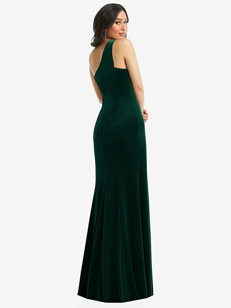 【STYLE: 6867】One-Shoulder Velvet Trumpet Gown with Front Slit【COLOR: Evergreen】
