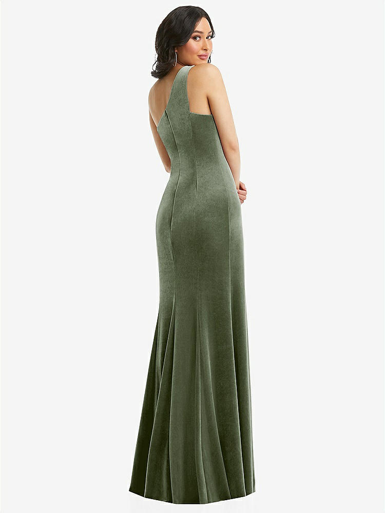 【STYLE: 6867】One-Shoulder Velvet Trumpet Gown with Front Slit【COLOR: Sage】