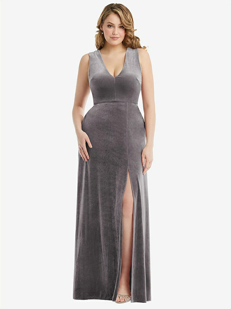 【NEW】【STYLE: 6871】ディープ V-Neveless Velvet Maxi ドレス ポケット付き【COLOR: Caviar Gray】【SIZE: 00-30W】