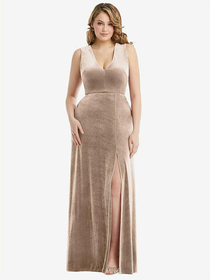 【STYLE: 6871】Deep V-Neck Sleeveless Velvet Maxi Dress with Pockets【COLOR: Topaz】
