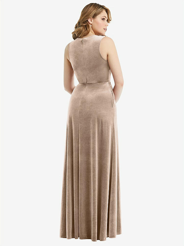 【STYLE: 6871】Deep V-Neck Sleeveless Velvet Maxi Dress with Pockets【COLOR: Topaz】