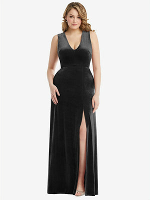 【NEW】【STYLE: 6871】ディープ V-Neveless Velvet Maxi ドレス ポケット付き【COLOR: Black】【SIZE: 00-30W】