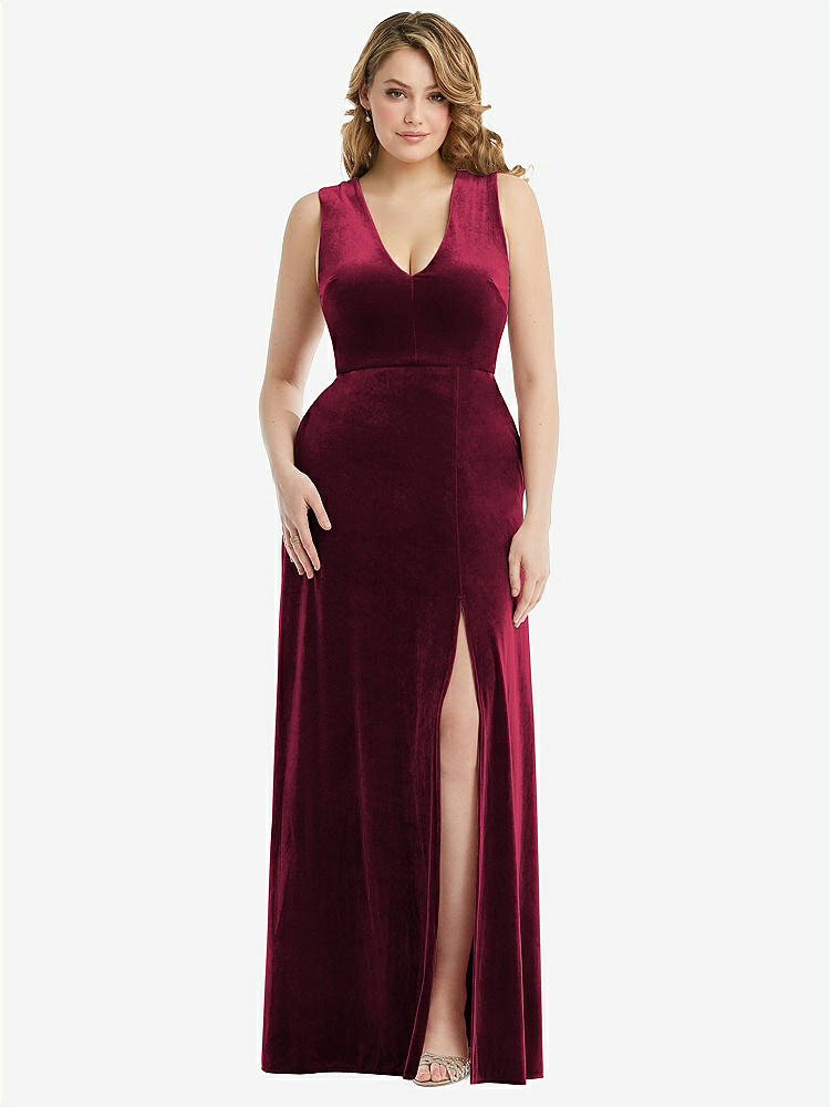 【NEW】【STYLE: 6871】ディープ V-Neveless Velvet Maxi ドレス ポケット付き【COLOR: Cabernet】【SIZE: 00-30W】