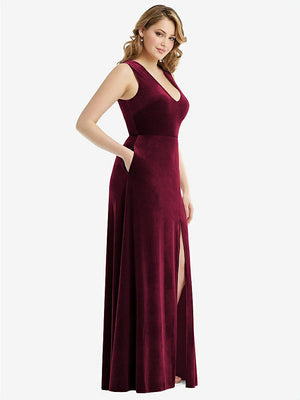 【NEW】【STYLE: 6871】ディープ V-Neveless Velvet Maxi ドレス ポケット付き【COLOR: Cabernet】【SIZE: 00-30W】