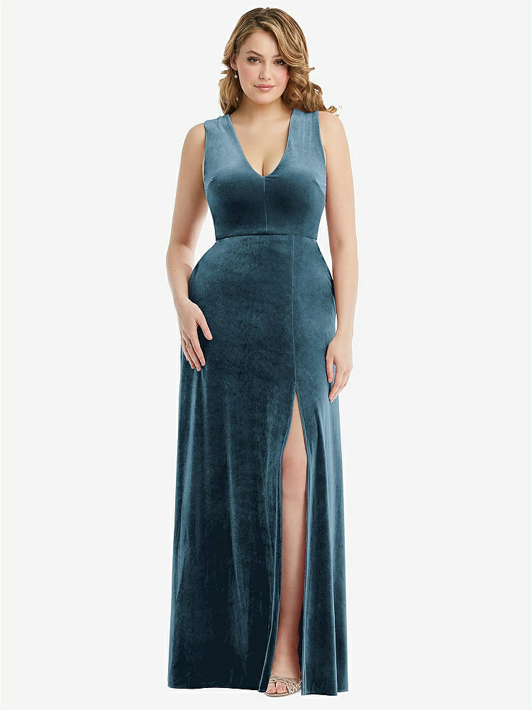 【NEW】【STYLE: 6871】ディープ V-Neveless Velvet Maxi ドレス ポケット付き【COLOR: Dutch Blue】【SIZE: 00-30W】