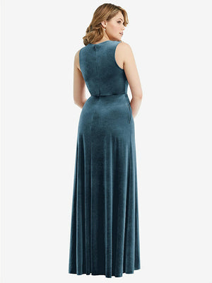 【NEW】【STYLE: 6871】ディープ V-Neveless Velvet Maxi ドレス ポケット付き【COLOR: Dutch Blue】【SIZE: 00-30W】