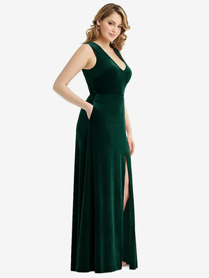 【NEW】【STYLE: 6871】ディープ V-Neveless Velvet Maxi ドレス ポケット付き【COLOR: Evergreen】【SIZE: 00-30W】