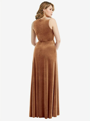 【NEW】【STYLE: 6871】ディープ V-Neveless Velvet Maxi ドレス ポケット付き【COLOR: Golden Almond】【SIZE: 00-30W】