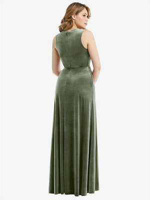 【NEW】【STYLE: 6871】ディープ V-Neveless Velvet Maxi ドレス ポケット付き【COLOR: Sage】【SIZE: 00-30W】