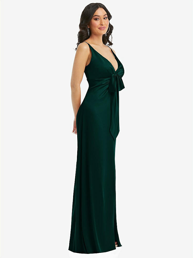 【STYLE: 6869】Skinny Strap Plunge Neckline Maxi Dress with Bow Detail【COLOR: Evergreen】
