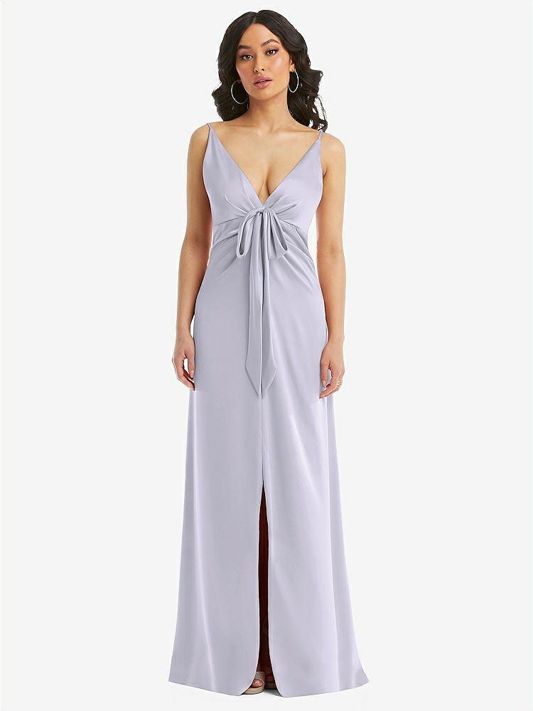 【NEW】【STYLE: 6869】スキニー ストラップ プランジ ネックライン マキシ ドレス 弓 詳細【COLOR: Silver Dove】【SIZE: 00-30W】