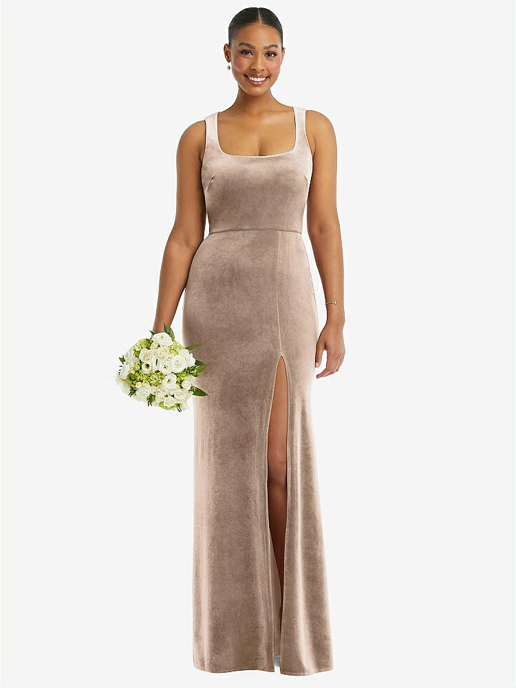 【STYLE: 6870】Square Neck Closed Back Velvet Maxi Dress 【COLOR: Topaz】