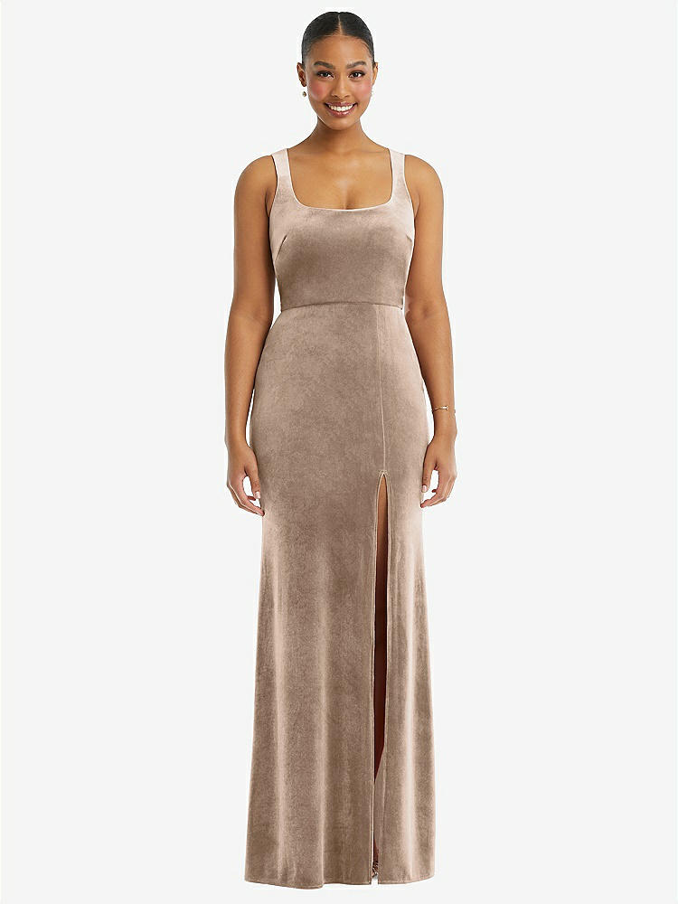 【STYLE: 6870】Square Neck Closed Back Velvet Maxi Dress 【COLOR: Topaz】