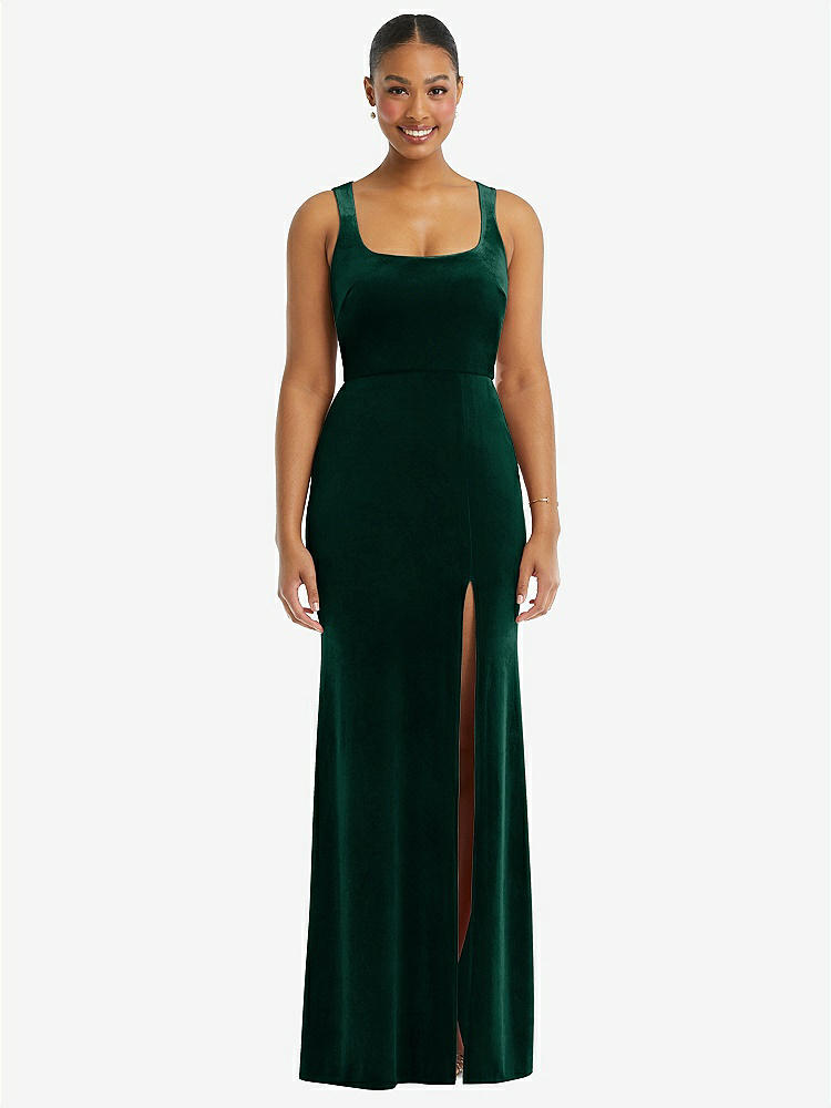 【STYLE: 6870】Square Neck Closed Back Velvet Maxi Dress 【COLOR: Evergreen】